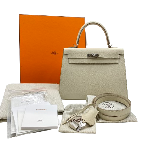 Pre-Owned Hermes Kelly 25 Cre Epson Silver Fittings U Engraved