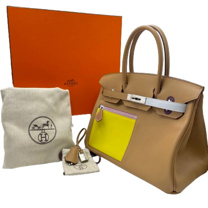 Hermes Birkin colormatic 30 chai/lime/cashsis swift silver metal fittings b 새겨 져