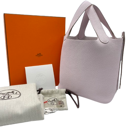 Hermes Picotin Lock PM Mauve 창백한 Torillon Clemence Silver Fittings w 새겨 져