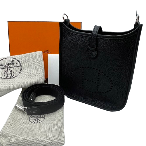 [Cash Special Price] Hermes Mini Evelyn TPM Torillon Clemence Noir Silver Fittings B Engraved