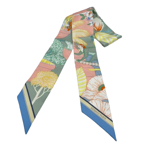 헤르메스 Twilly Precious Paradise Veil Amand / Apricot / Blue Jean Silk