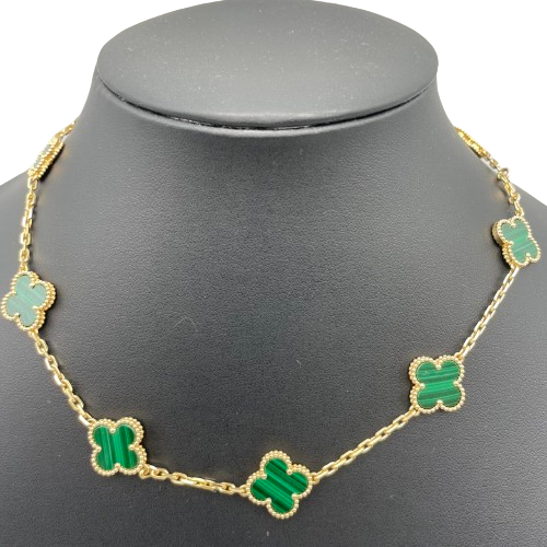 Pre-Owned Van Cleef & Arpels Vintage Alhambra Necklace 10 Motif 42cm Malachite 18K Yellow Gold