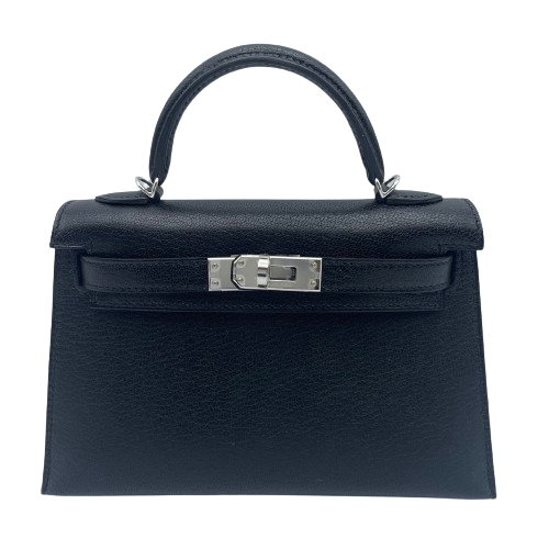 [Cash Price] Hermes Mini Kelly 2 Noir Chevre Silver Metal Fittings U Engraved