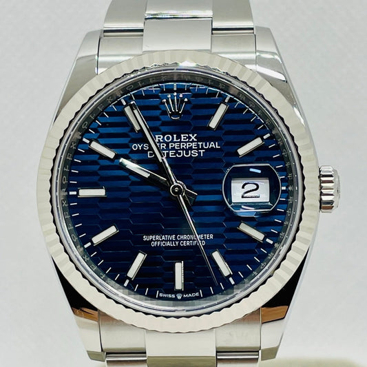 Pre-Owned Rolex Datejust 126234 Fluted Motif Bright Blue