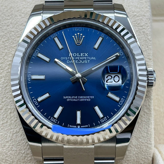 プレオウンド ロレックス デイトジャスト 126334 オイスターブレス ブライトブルー フルーテッドベゼル41ｍｍ