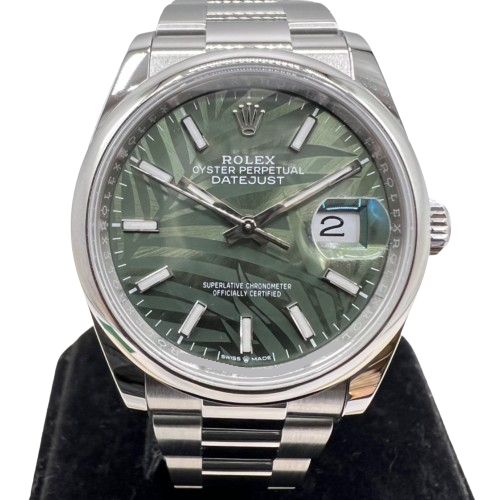 プレオウンド ロレックス デイトジャスト 126200 オリーブグリーン パームモチーフ 36mm　オイスターブレス