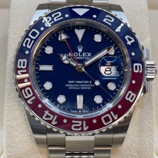 GMT 마스터 II 126719BLRO 굴 팔찌 자정 블루 화이트 골드 40mm