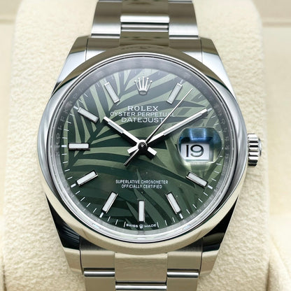 プレオウンド ロレックス デイトジャスト 126200 オリーブグリーン パームモチーフ 36mm　オイスターブレス