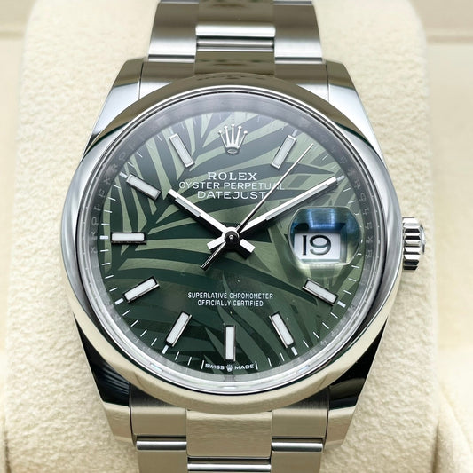 プレオウンド ロレックス デイトジャスト 126200 オリーブグリーン パームモチーフ 36mm　オイスターブレス