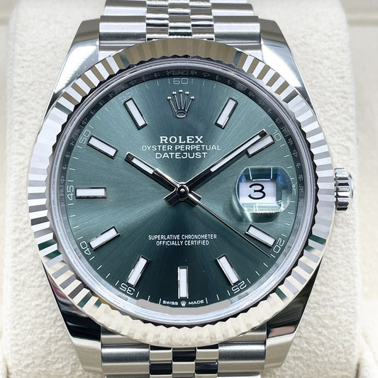 사전 소유의 롤렉스 날짜 주석 126334 민트 그린 쥬빌리 브레이슬릿 41mm