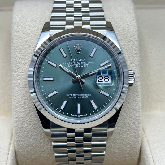 사전 소유의 롤렉스 날짜 주석 126234 민트 그린 쥬빌리 브레이슬릿 36mm