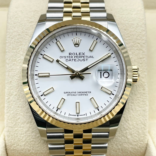 사전 소유의 롤렉스 날짜 주석 126233 화이트 희년 팔찌 36mm