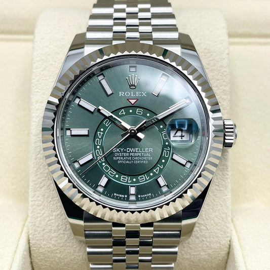 사전 소유의 롤렉스 스카이 거주자 336934 민트 그린 쥬빌리 팔찌 42mm