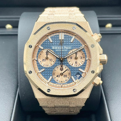 Pre-Owned Audemars Piguet Royal Oak 26239OR.GG.1224OR.01 Frosted Gold Blue Grand Tapestry 41mm