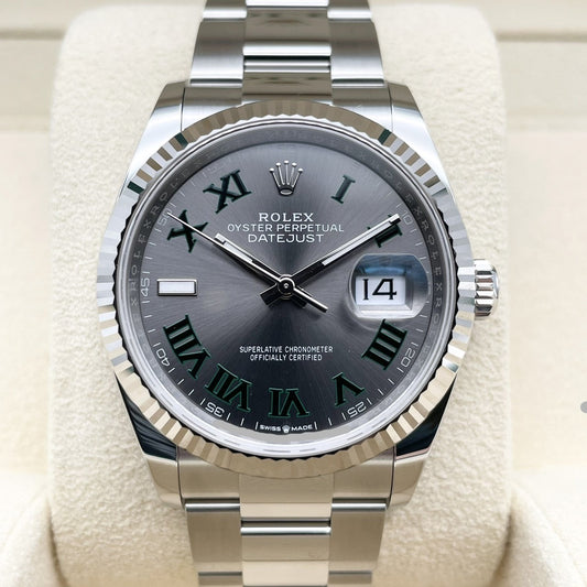 사전 소유의 롤렉스 데이트 주목 126234 슬레이트 로마 굴 팔찌 36mm