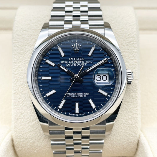 사전 소유의 롤렉스 데이트 주목 126200 파란색 플루트 모티프 희년 팔찌 36mm