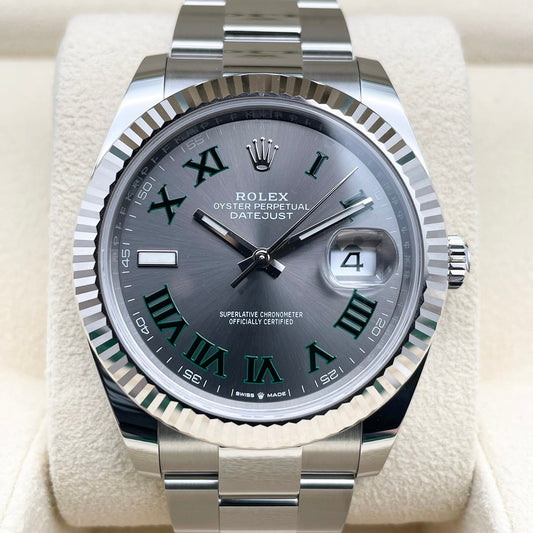 사전 소유의 롤렉스 데이트 주목 126334 슬레이트 로마 굴 팔찌 41mm