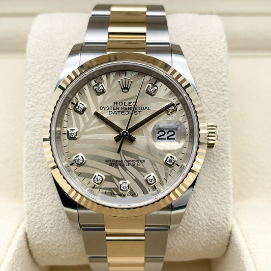 [Discon 모델! 2024 년 4 월 지불! Rolex DateJust 126233 샴페인 팜 모티프 10p 다이아몬드 굴 팔찌 36mm