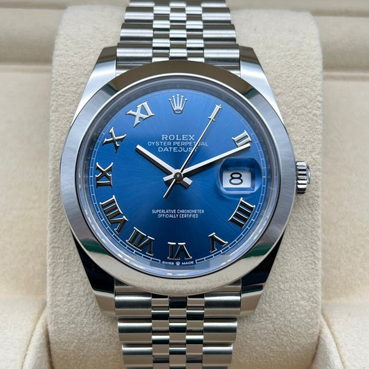 [2024 년 5 월 지불! ; 롤렉스 데이트 주목 126300 Azzurro Blue Roman Jubilee 팔찌 41mm