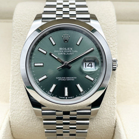 사전 소유의 롤렉스 데이트 주목 126300 민트 그린 쥬빌리 브레이슬릿 41mm