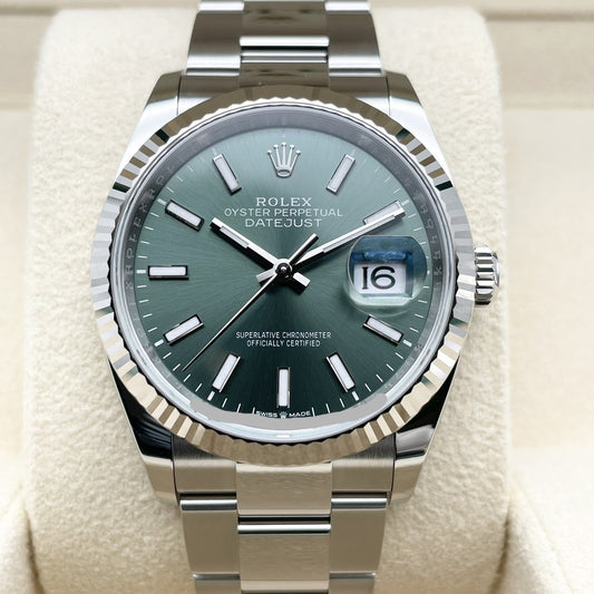 [2022 년 6 월 지불! Rolex DateJust 126234 Mint Green Oyster 팔찌 36mm