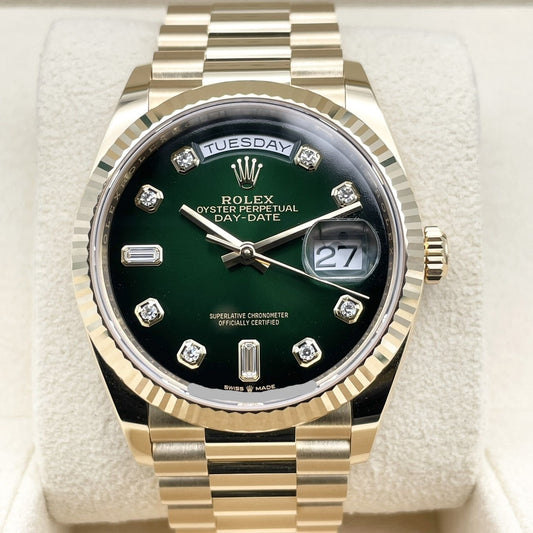 プレオウンド ロレックス デイデイト 128238A グリーンオンブレ 10Pダイヤ プレジデントブレスレット 36mm