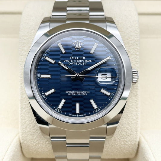 プレオウンド ロレックス デイトジャスト41 126300 ブルー フルーテッドモチーフ オイスターブレスレット 41mm