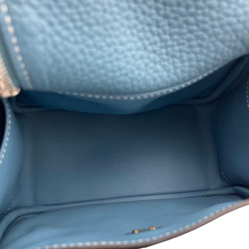 [Cash Price] Hermes Lindy Mini New Blue Gene Torillon Clemence Silver Fittings W Engraved