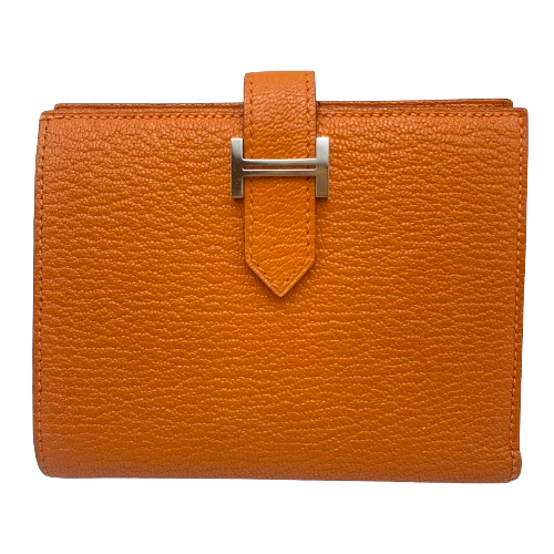 プレオウンド エルメス ベアンコンパクト オレンジ シェーブル シルバー金具 U刻印