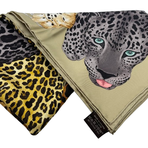 プレオウンド エルメス カレ 90 LAZY LEOPARDESSE レイジーレオパード ベージュ シルク100%