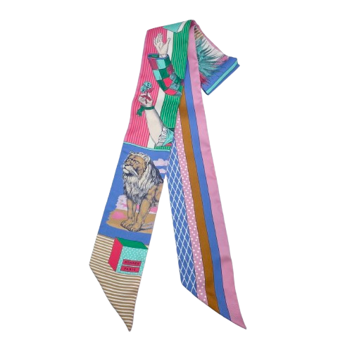 Hermes Twilly Grand Theatre Nouveau Blue Lavande/Rose/Vail 100% 실크