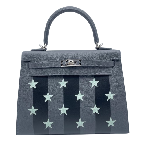 [현금 가격] Hermes Kelly Cazak Etoile 25 Aldwards/Noir/Vert Peppermint Epson/Tadelacto/Chevre Silver Metal Fittings w 새로워졌습니다.