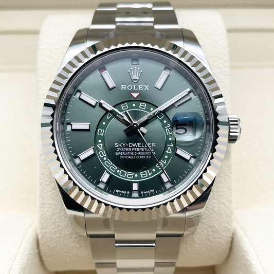 사전 소유의 롤렉스 스카이 거주자 336934 민트 녹색 굴 팔찌 42mm