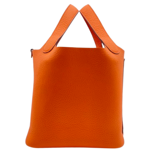 Hermes Picotin Lock PM Orange Torillon Clemence Silver Metal Fittings w 새겨 져