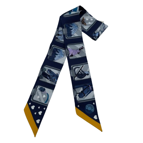 헤르메스 Twilly Hermes Story Marine / Grey / Gold 100% 실크