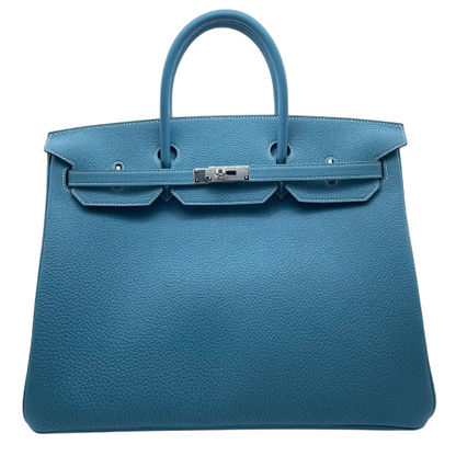 愛馬仕Birkin 40新的藍色基因多哥銀金屬配件W刻