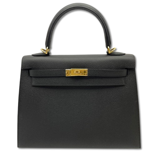 [Cash Price] Hermes Kelly 25 Noir Epson Gold Hardware W Engraved