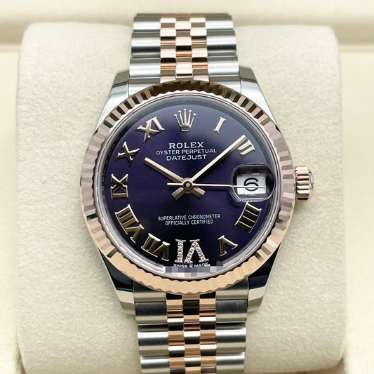 Pre-Owned Rolex Datejust 278271 Aubergine Everrose Gold Roman VI Diamond Jubilee Bracelet 31mm