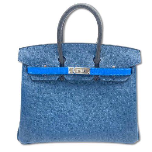 Hermes Birkin Tricolor 25 Deep Blue/Noir/Blue-Idra Epson Silver Metal Fittings w 새겨 져