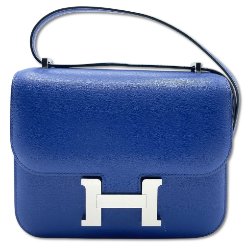 Hermes Constance Mini 18 Blue Royal Chevre Silver Metal Fittings w 새겨 져