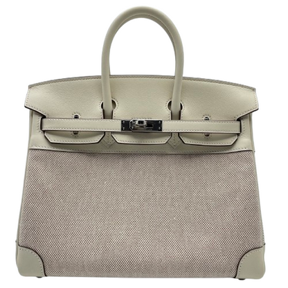 Hermes Birkin 25 Nata Swift/Toile Ash Silver Metal Fittings w 새겨 져