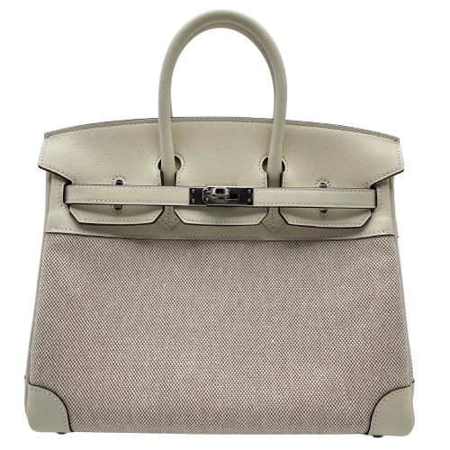 Hermes Birkin 25 Nata Swift/Toile Ash Silver Metal Fittings w 새겨 져