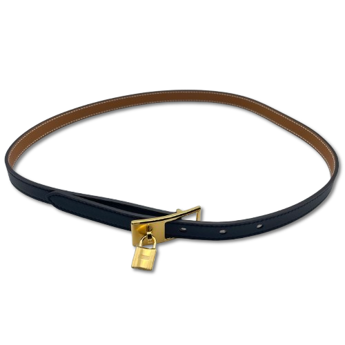 Hermes Lucky 15 Reversible Cadena Belt Noir/Gold Swift Gold Hardware W Engraved