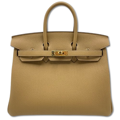 Hermes Birkin 25 비스킷 토고 골드 ​​하드웨어 B가 새겨 져 있습니다