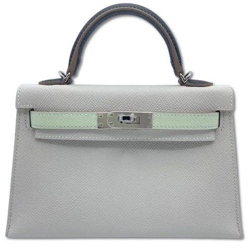 Pre-Owned Hermes Mini Kelly Gripele/Graphite/Vellfizz Epson Silver Metal Fittings B Engraved