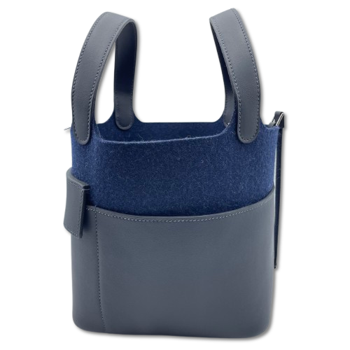 Pre-Owned Hermes Picotin Rock Go Team PM Cavan/Blue Nuits/Blue France/New White Swift/Felt Silver Metal Fittings W Engraved