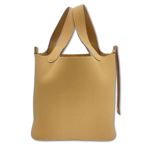 Pre-Owned Hermes Picotin Lock PM Biscuit Torillon Clemence Gold Hardware W Engraved