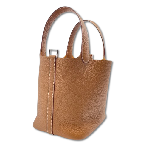 Pre-Owned Hermes Picotin Lock PM Gold Torillon Clemence Silver Metal Fitting K Engraved