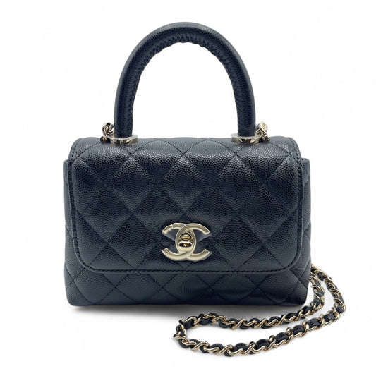 Pre-Owned Chanel Coco Handle Mini Mini AP4244 Black Caviar Skin Gold Hardware