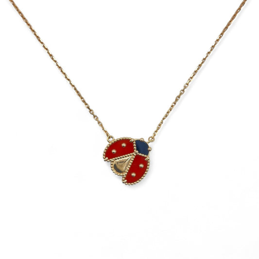 プレオウンドヴァンクリーフ＆アーペル ラッキー スプリング ペンダント オープンウィング レディバグ VCARP9X000 オニキス/カーネリアン ローズゴールド